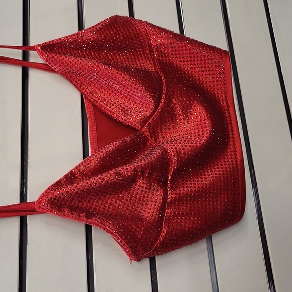 AKIRA Red Rhinestone Crop Top, SIZE L - Picture 2 of 8